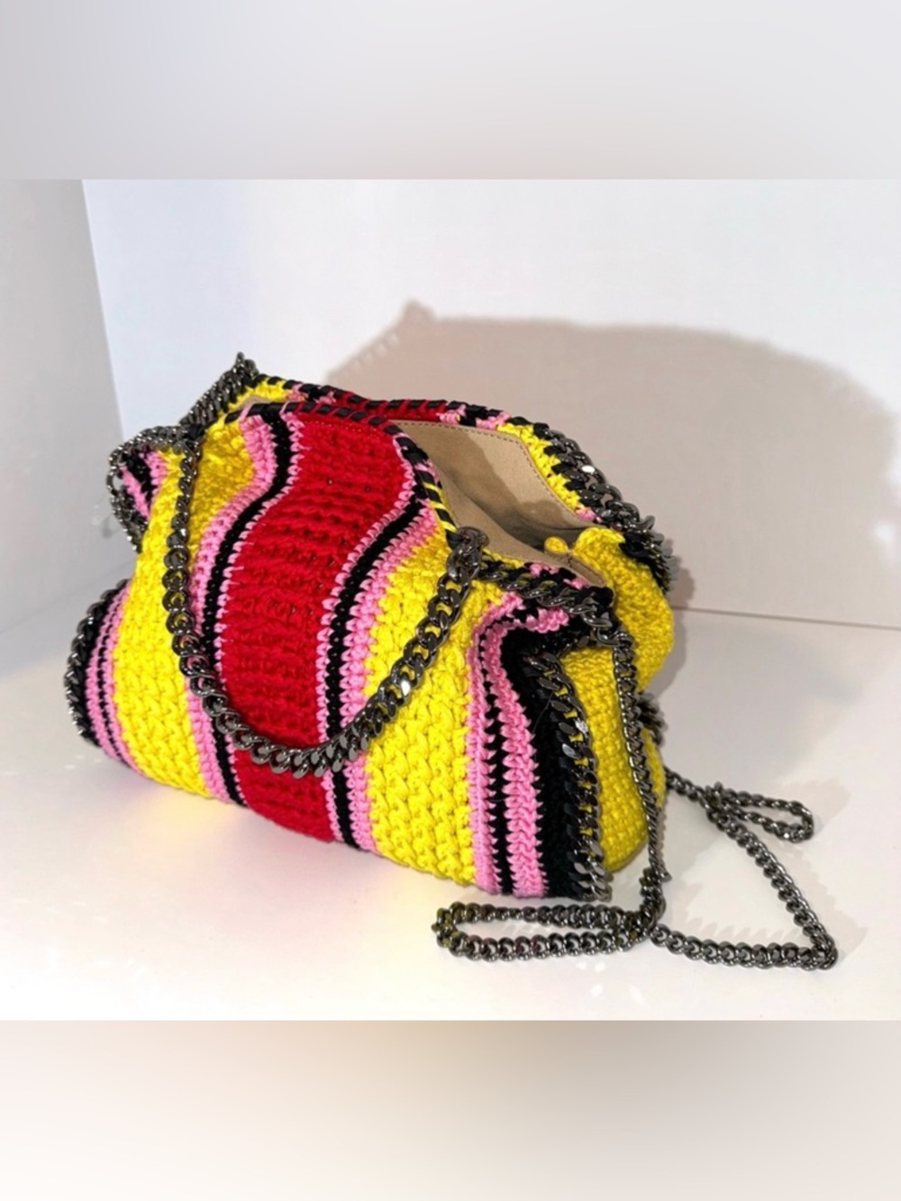 SOLD LIVE! Stella McCartney Multicolor Striped Crochet Shoulder Bag 11.41” X 11” - Picture 2 of 8